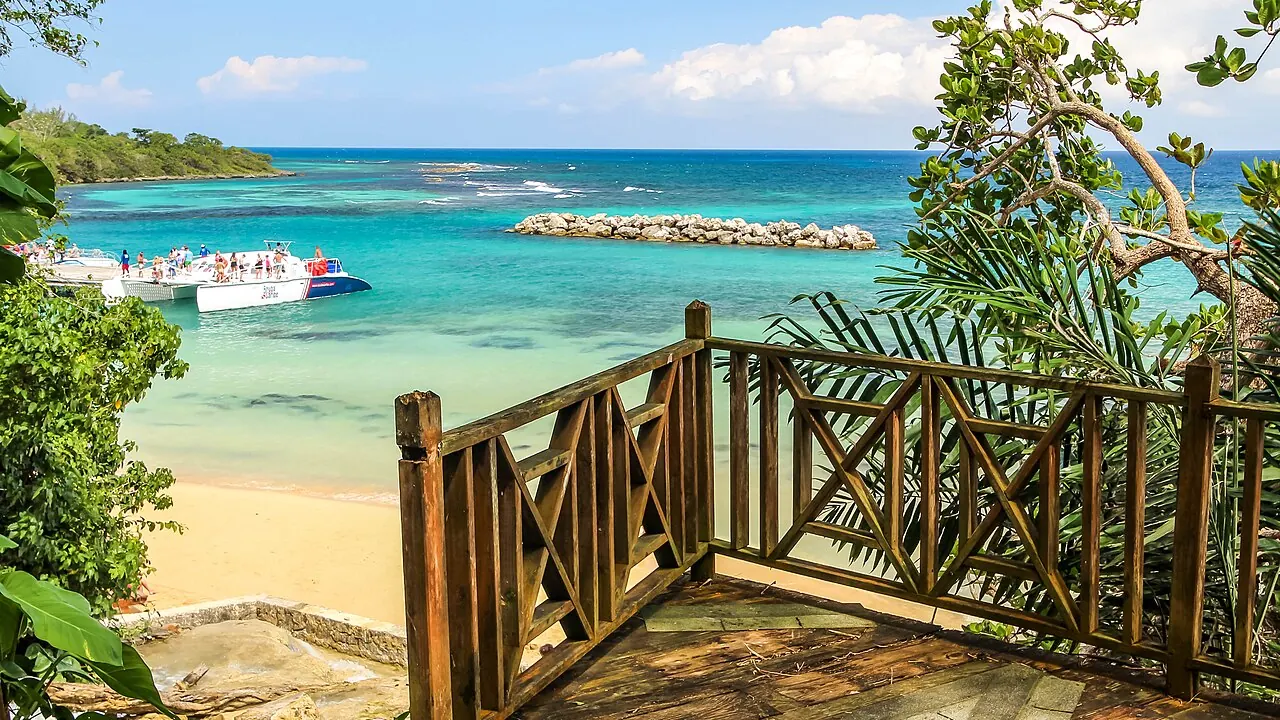 The beach at Dunn's River Falls, Ocho Rios